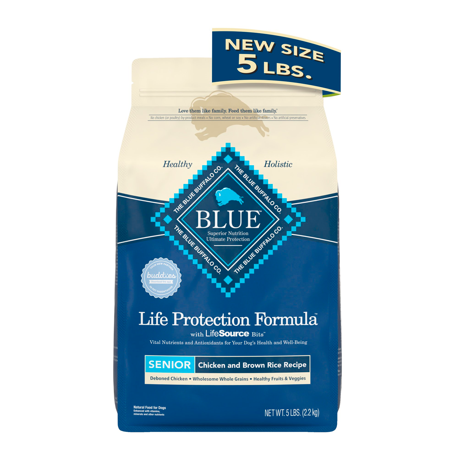 Blue Buffalo Life Protection Formula Chicken and Brown Rice Dry Dog Food for Senior Dogs, Whole Grain, 5 lb. Bag - immagine 2