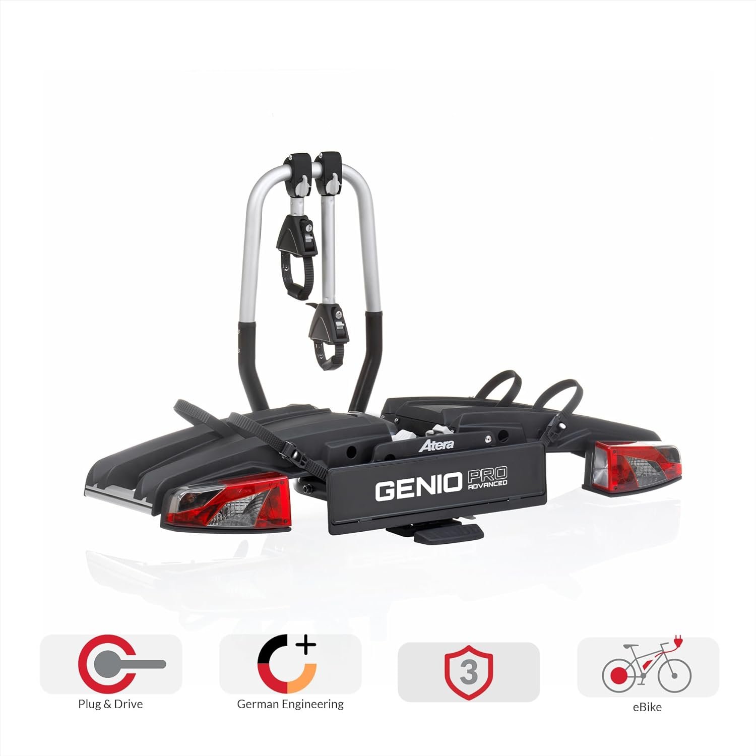 Atera 022780 Genio Pro Advanced Portabici pieghevole con luci posteriori per 2 biciclette o bici elettriche - immagine 5