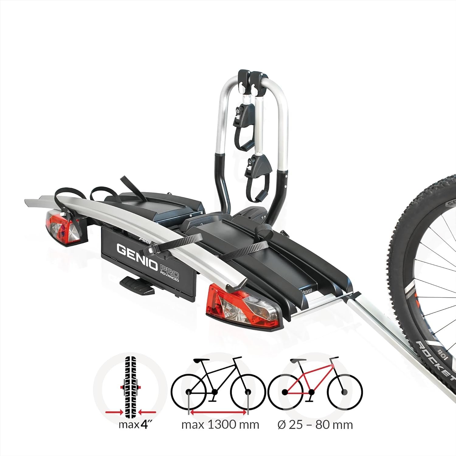 Atera 022780 Genio Pro Advanced Portabici pieghevole con luci posteriori per 2 biciclette o bici elettriche - immagine 7